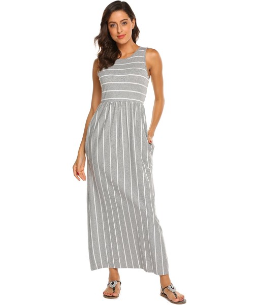 Hount Women's Summer Sleeveless Striped Flowy Casual Long Maxi Dress with Pockets