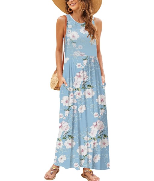 Hount Women's Summer Sleeveless Striped Flowy Casual Long Maxi Dress with Pockets
