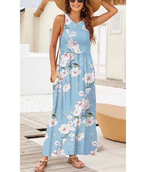 Hount Women's Summer Sleeveless Striped Flowy Casual Long Maxi Dress with Pockets
