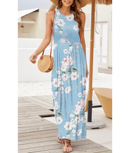 Hount Women's Summer Sleeveless Striped Flowy Casual Long Maxi Dress with Pockets
