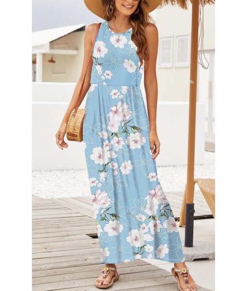Hount Women's Summer Sleeveless Striped Flowy Casual Long Maxi Dress with Pockets