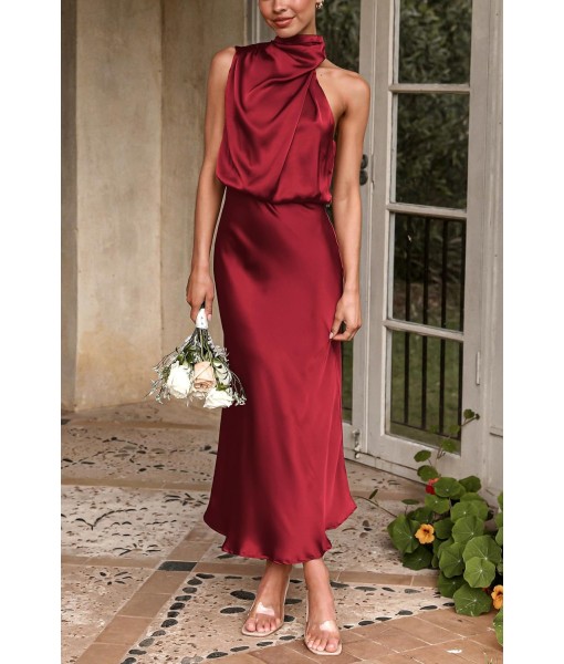 PRETTYGARDEN Women's 2025 Summer Satin Dress Elegant Sleeveless Mock Neck Cocktail Party Maxi Dresses