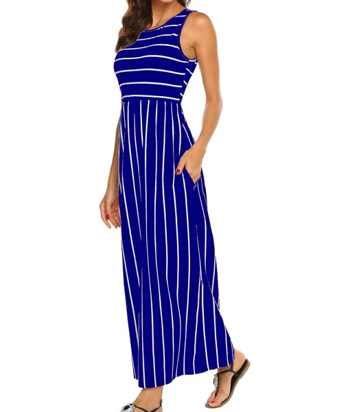 Hount Women's Summer Sleeveless Striped Flowy Casual Long Maxi Dress with Pockets
