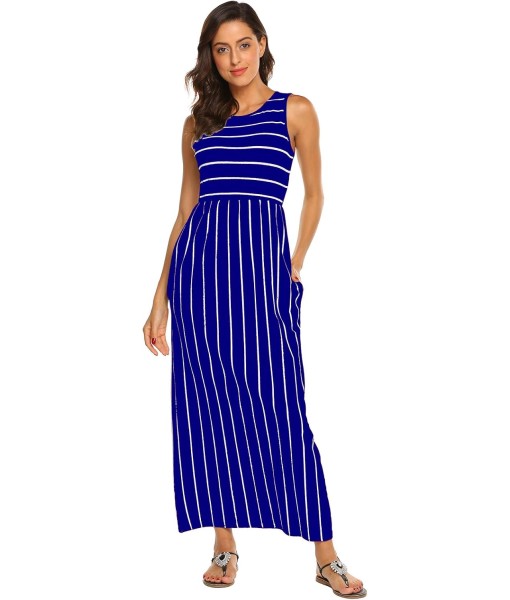Hount Women's Summer Sleeveless Striped Flowy Casual Long Maxi Dress with Pockets