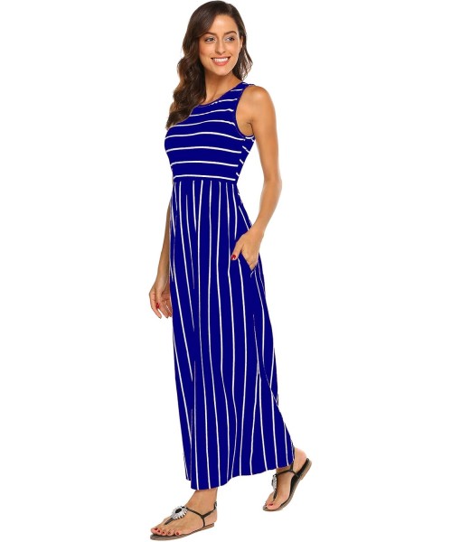 Hount Women's Summer Sleeveless Striped Flowy Casual Long Maxi Dress with Pockets