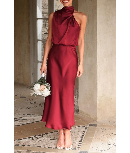 PRETTYGARDEN Women's 2025 Summer Satin Dress Elegant Sleeveless Mock Neck Cocktail Party Maxi Dresses