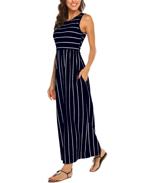 Hount Women's Summer Sleeveless Striped Flowy Casual Long Maxi Dress with Pockets
