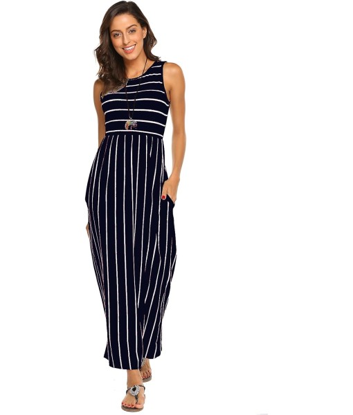 Hount Women's Summer Sleeveless Striped Flowy Casual Long Maxi Dress with Pockets
