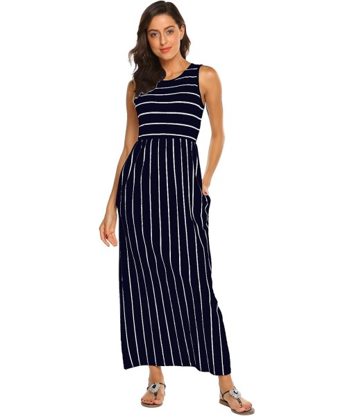 Hount Women's Summer Sleeveless Striped Flowy Casual Long Maxi Dress with Pockets