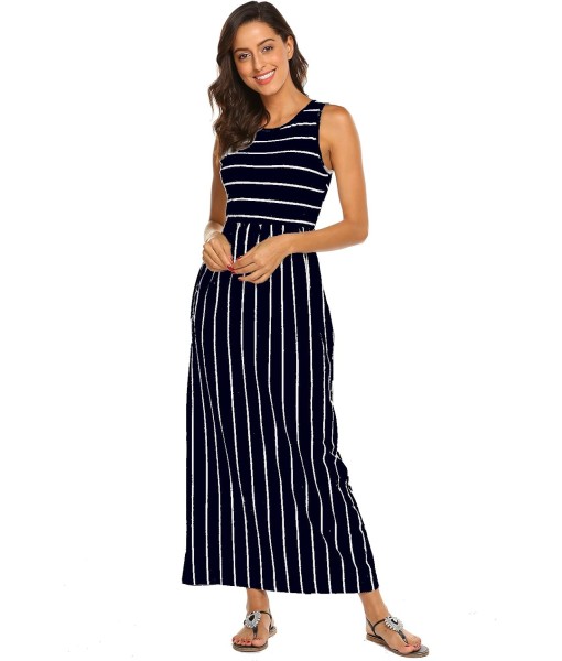 Hount Women's Summer Sleeveless Striped Flowy Casual Long Maxi Dress with Pockets