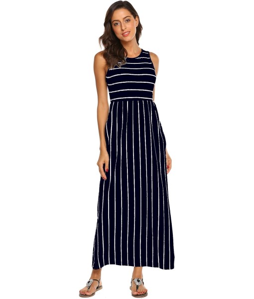 Hount Women's Summer Sleeveless Striped Flowy Casual Long Maxi Dress with Pockets
