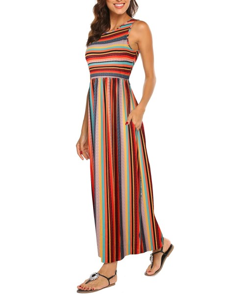 Hount Women's Summer Sleeveless Striped Flowy Casual Long Maxi Dress with Pockets
