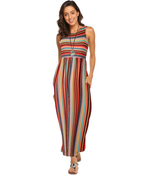 Hount Women's Summer Sleeveless Striped Flowy Casual Long Maxi Dress with Pockets