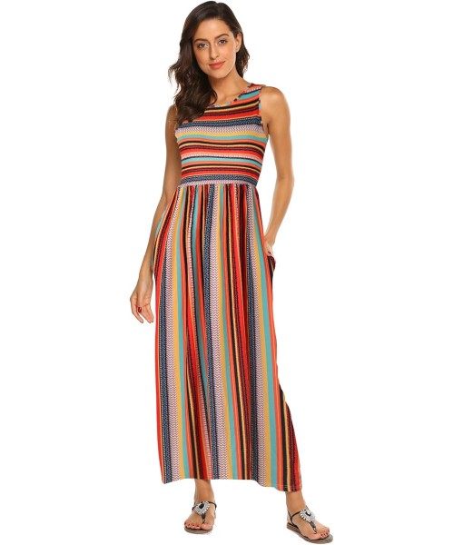 Hount Women's Summer Sleeveless Striped Flowy Casual Long Maxi Dress with Pockets