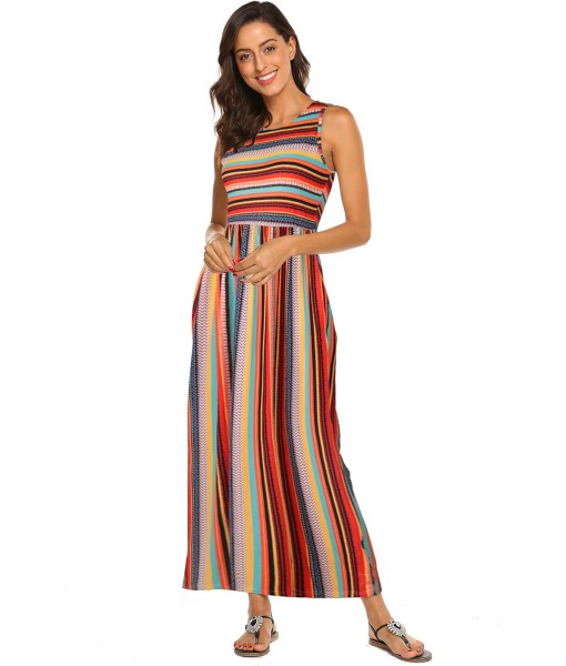 Hount Women's Summer Sleeveless Striped Flowy Casual Long Maxi Dress with Pockets