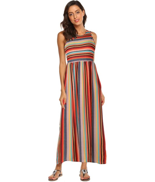 Hount Women's Summer Sleeveless Striped Flowy Casual Long Maxi Dress with Pockets