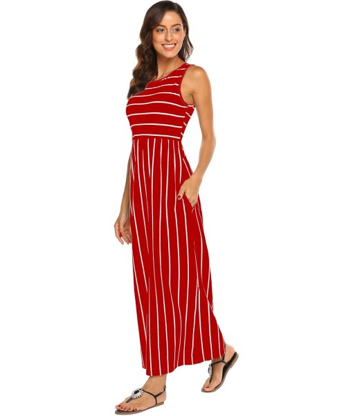Hount Women's Summer Sleeveless Striped Flowy Casual Long Maxi Dress with Pockets