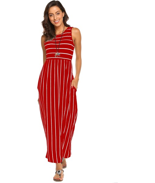 Hount Women's Summer Sleeveless Striped Flowy Casual Long Maxi Dress with Pockets