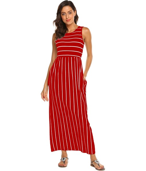 Hount Women's Summer Sleeveless Striped Flowy Casual Long Maxi Dress with Pockets