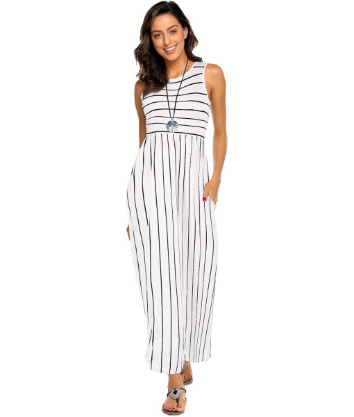 Hount Women's Summer Sleeveless Striped Flowy Casual Long Maxi Dress with Pockets