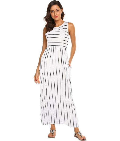 Hount Women's Summer Sleeveless Striped Flowy Casual Long Maxi Dress with Pockets