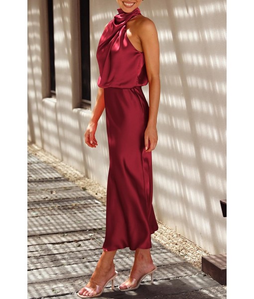 PRETTYGARDEN Women's 2025 Summer Satin Dress Elegant Sleeveless Mock Neck Cocktail Party Maxi Dresses
