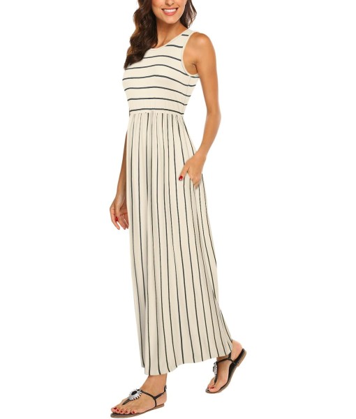 Hount Women's Summer Sleeveless Striped Flowy Casual Long Maxi Dress with Pockets