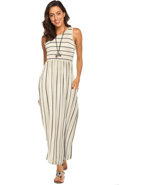 Hount Women's Summer Sleeveless Striped Flowy Casual Long Maxi Dress with Pockets