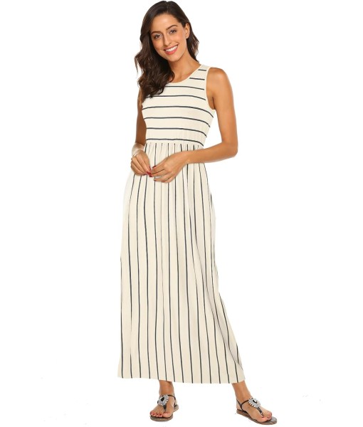 Hount Women's Summer Sleeveless Striped Flowy Casual Long Maxi Dress with Pockets
