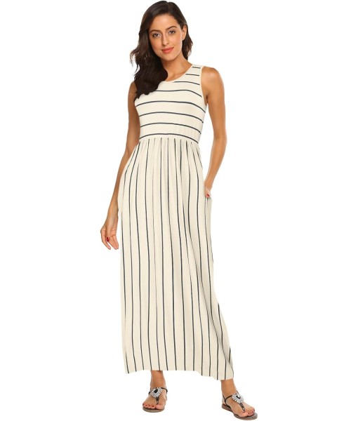 Hount Women's Summer Sleeveless Striped Flowy Casual Long Maxi Dress with Pockets