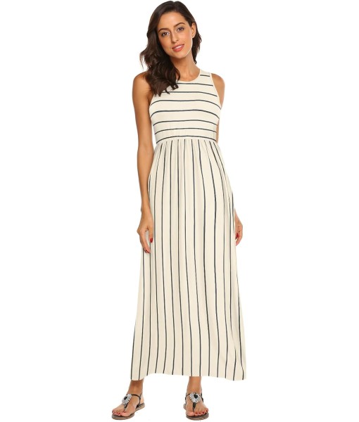 Hount Women's Summer Sleeveless Striped Flowy Casual Long Maxi Dress with Pockets