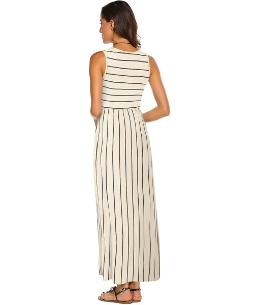 Hount Women's Summer Sleeveless Striped Flowy Casual Long Maxi Dress with Pockets