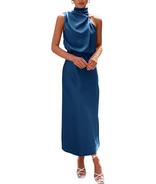 PRETTYGARDEN Women's 2025 Summer Satin Dress Elegant Sleeveless Mock Neck Cocktail Party Maxi Dresses