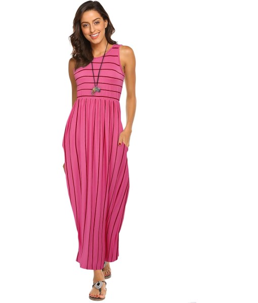 Hount Women's Summer Sleeveless Striped Flowy Casual Long Maxi Dress with Pockets