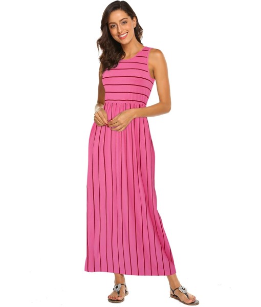 Hount Women's Summer Sleeveless Striped Flowy Casual Long Maxi Dress with Pockets