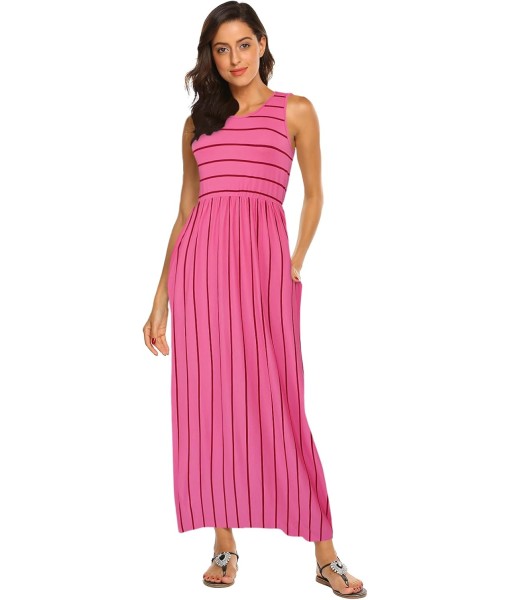 Hount Women's Summer Sleeveless Striped Flowy Casual Long Maxi Dress with Pockets