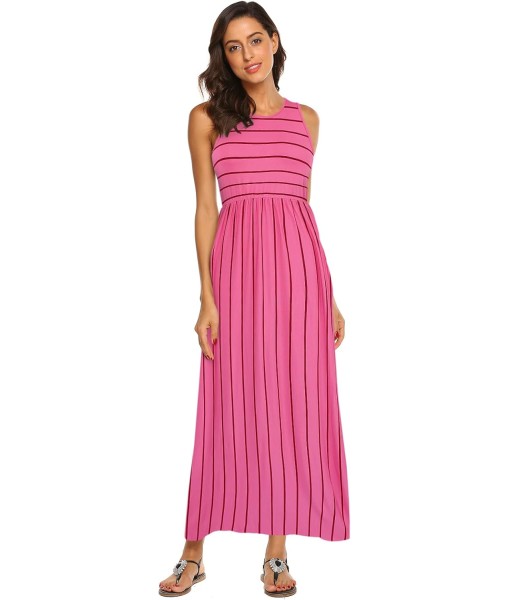 Hount Women's Summer Sleeveless Striped Flowy Casual Long Maxi Dress with Pockets