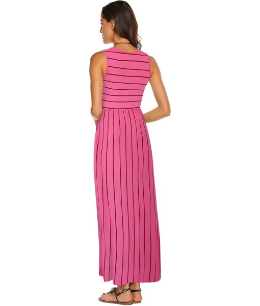 Hount Women's Summer Sleeveless Striped Flowy Casual Long Maxi Dress with Pockets
