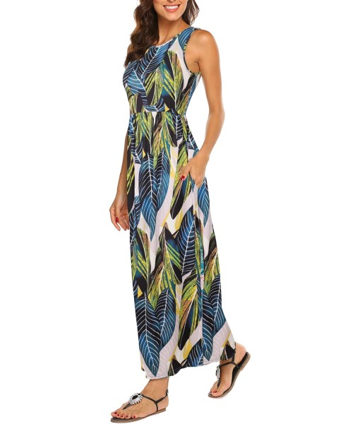 Hount Women's Summer Sleeveless Striped Flowy Casual Long Maxi Dress with Pockets