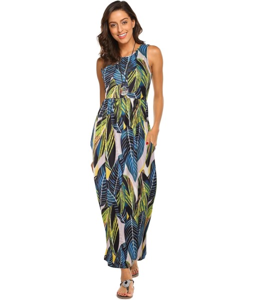 Hount Women's Summer Sleeveless Striped Flowy Casual Long Maxi Dress with Pockets