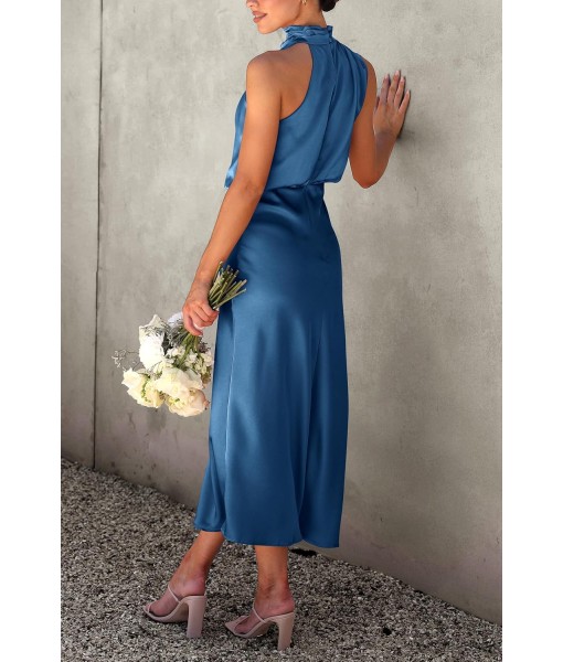PRETTYGARDEN Women's 2025 Summer Satin Dress Elegant Sleeveless Mock Neck Cocktail Party Maxi Dresses
