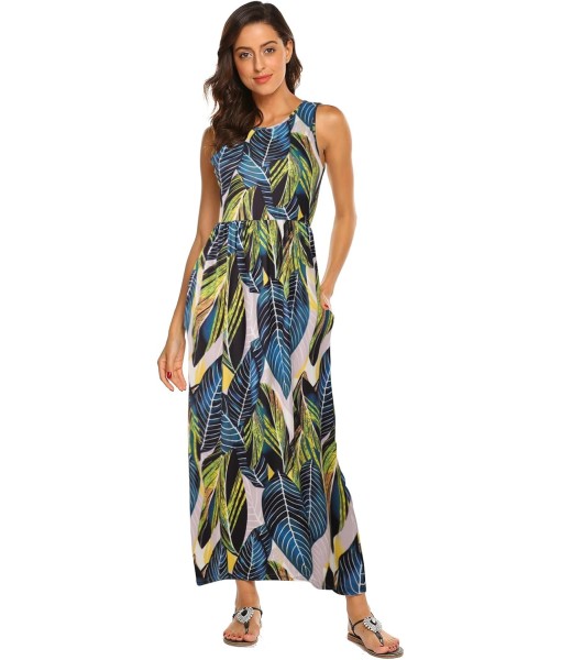 Hount Women's Summer Sleeveless Striped Flowy Casual Long Maxi Dress with Pockets