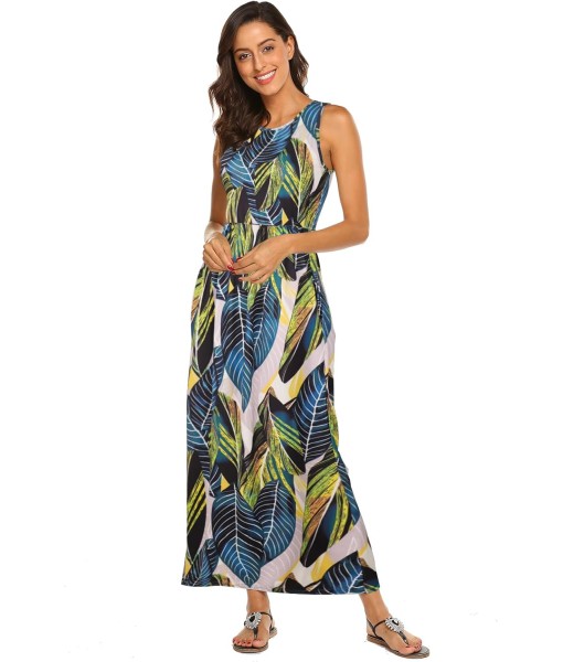 Hount Women's Summer Sleeveless Striped Flowy Casual Long Maxi Dress with Pockets