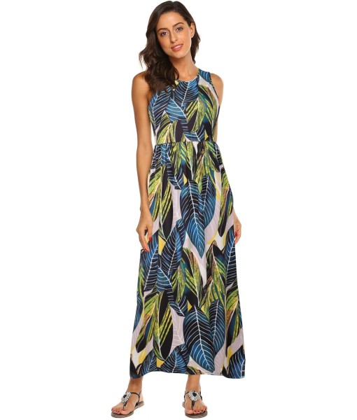 Hount Women's Summer Sleeveless Striped Flowy Casual Long Maxi Dress with Pockets