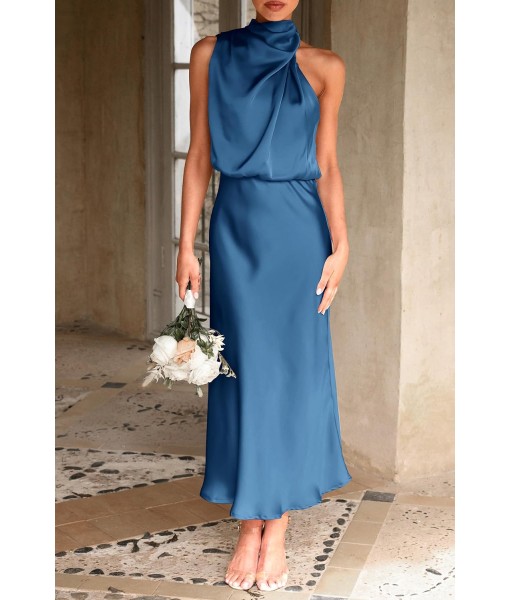 PRETTYGARDEN Women's 2025 Summer Satin Dress Elegant Sleeveless Mock Neck Cocktail Party Maxi Dresses