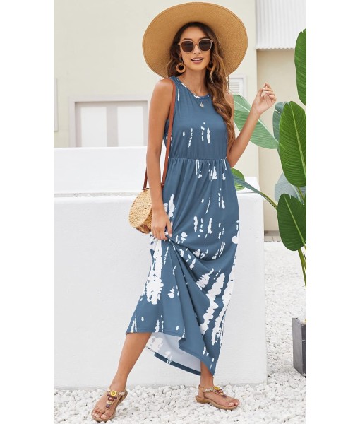 Hount Women's Summer Sleeveless Striped Flowy Casual Long Maxi Dress with Pockets