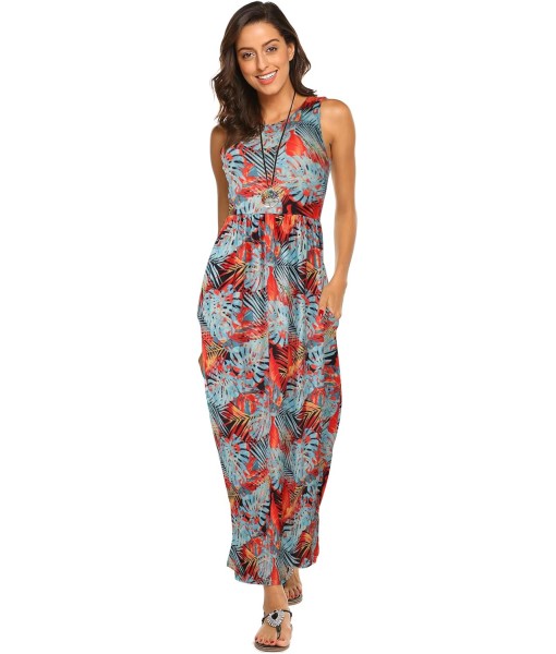 Hount Women's Summer Sleeveless Striped Flowy Casual Long Maxi Dress with Pockets