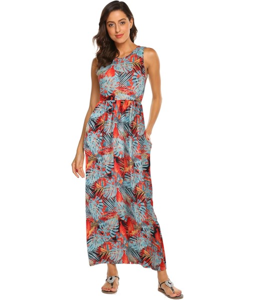 Hount Women's Summer Sleeveless Striped Flowy Casual Long Maxi Dress with Pockets
