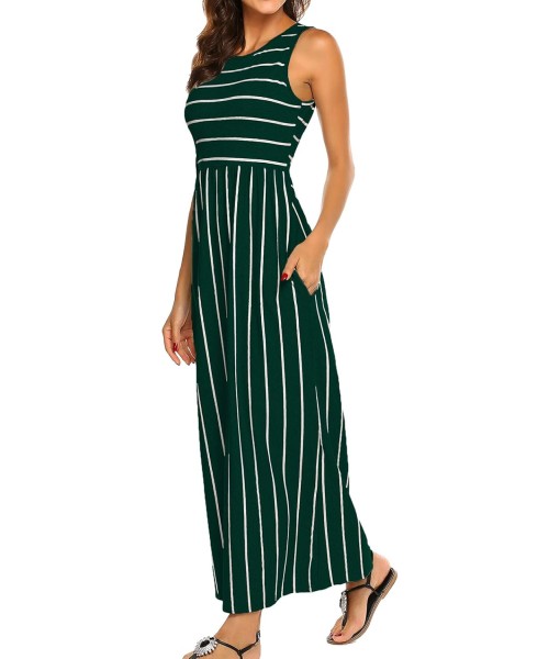 Hount Women's Summer Sleeveless Striped Flowy Casual Long Maxi Dress with Pockets
