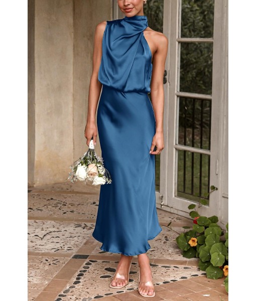 PRETTYGARDEN Women's 2025 Summer Satin Dress Elegant Sleeveless Mock Neck Cocktail Party Maxi Dresses
